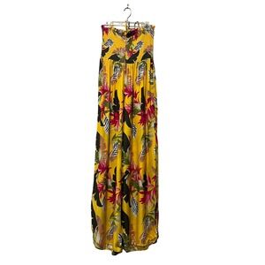 Desigual Tropical Halter Neck Floral Smocked Strapless Maxi Jumpsuit Wide Leg XL